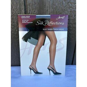 Hanes Silk Reflections Silky Sheer Thigh Highs 720 CD Barely Black Sandalfoot